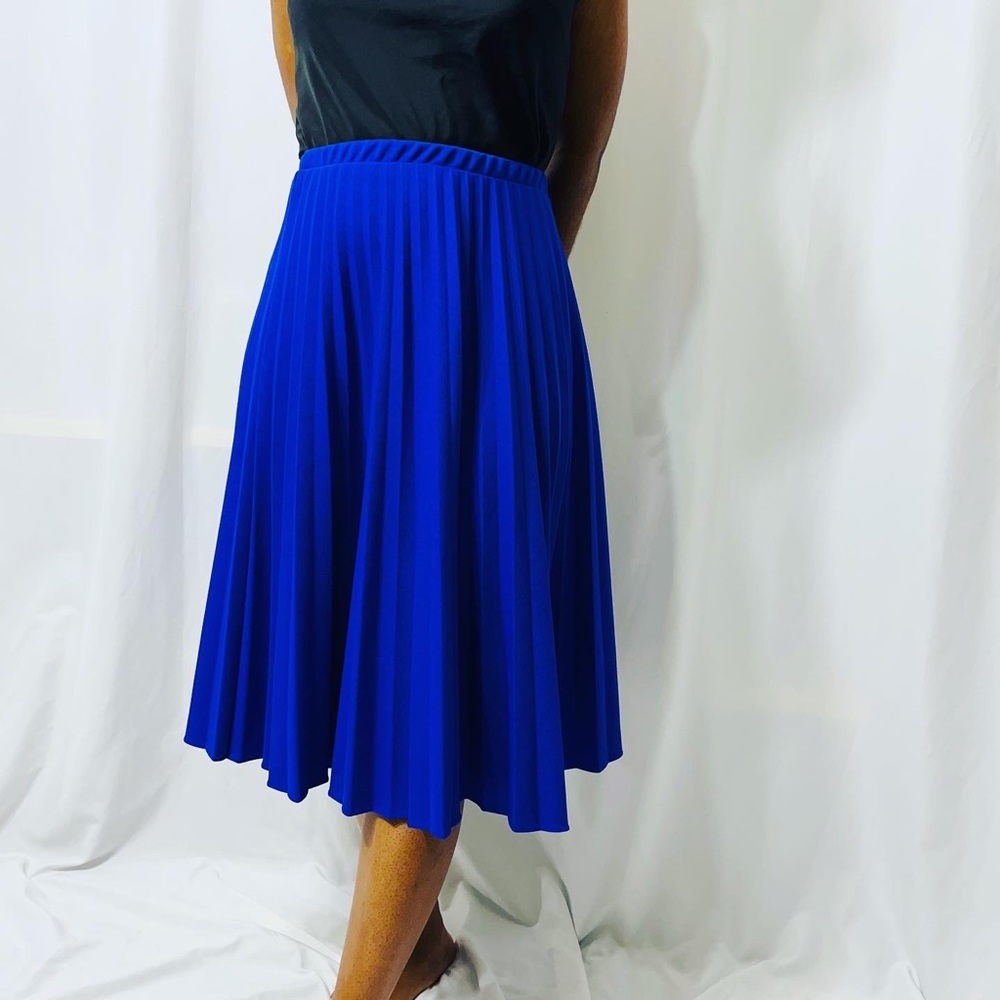 Vintage Royal Blue Pleated Midi Skirt Size 14